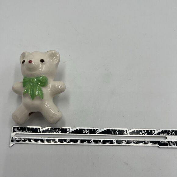 Rare Vintage Macrame Ceramic Bead Baby Bear Green Bow Figurine Stuffy Lovie - Picture 6 of 6